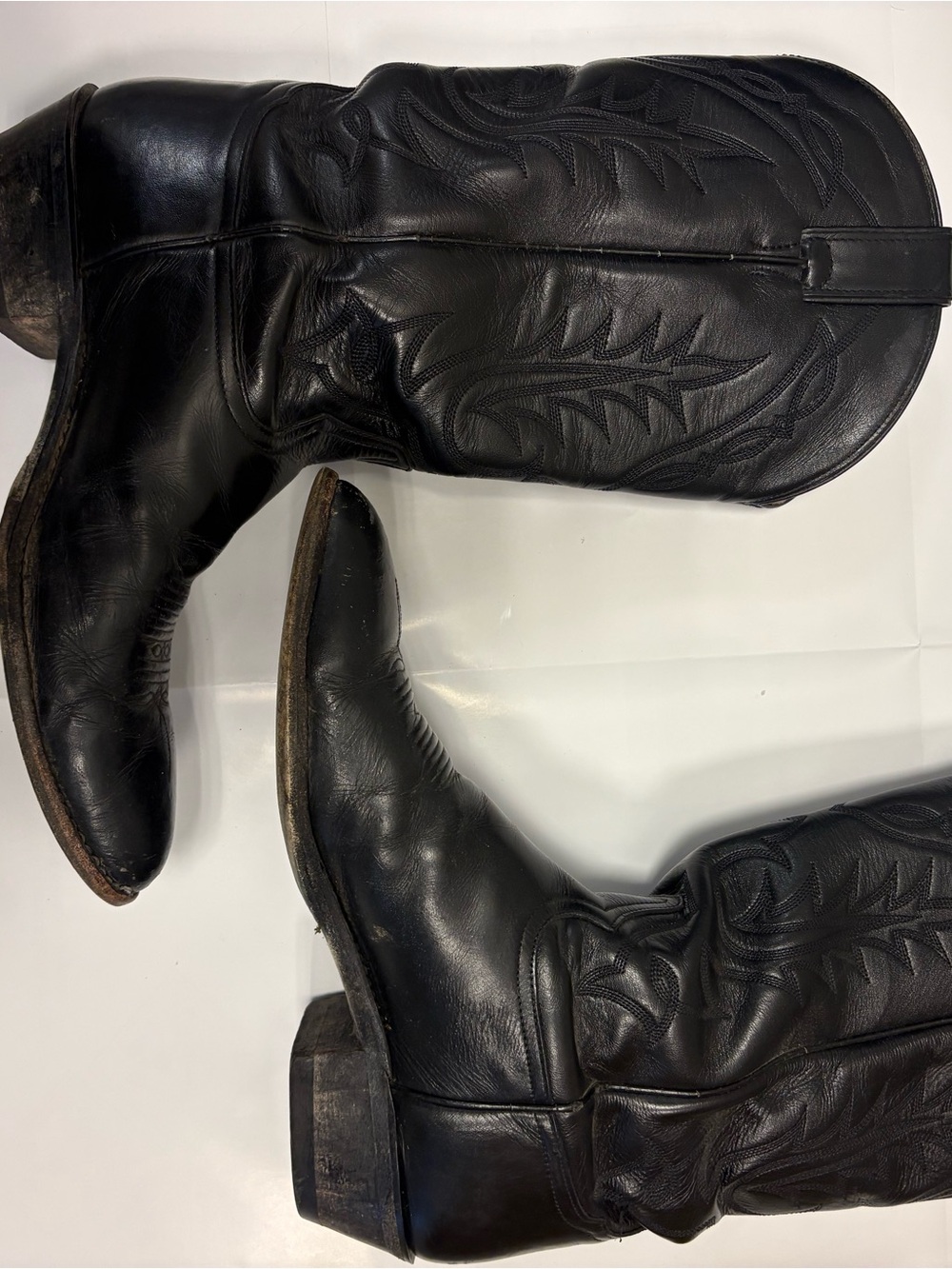 Tony Lama Black Leather Cowboy Boots with Blue-Star Tag